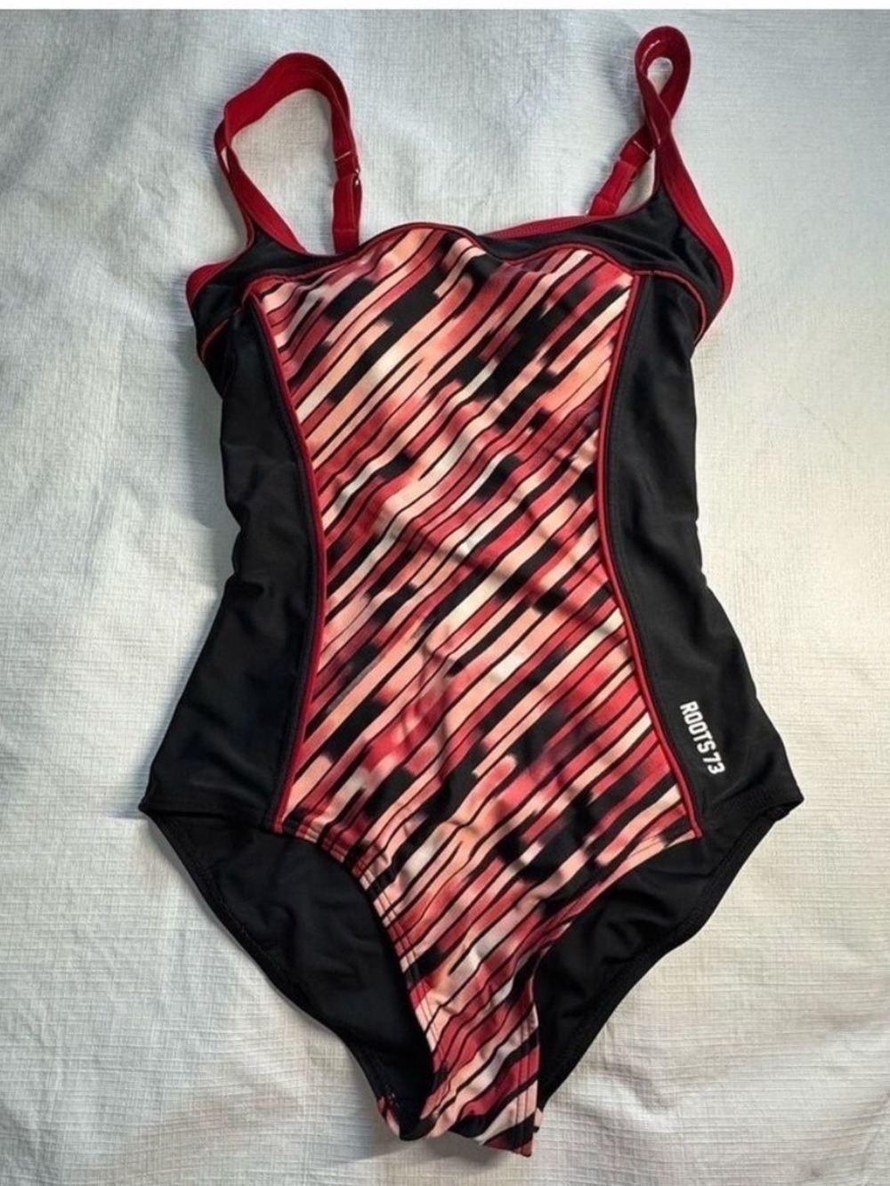 Roots Black and Red One Piece Swimsuit Athletic Design size 6